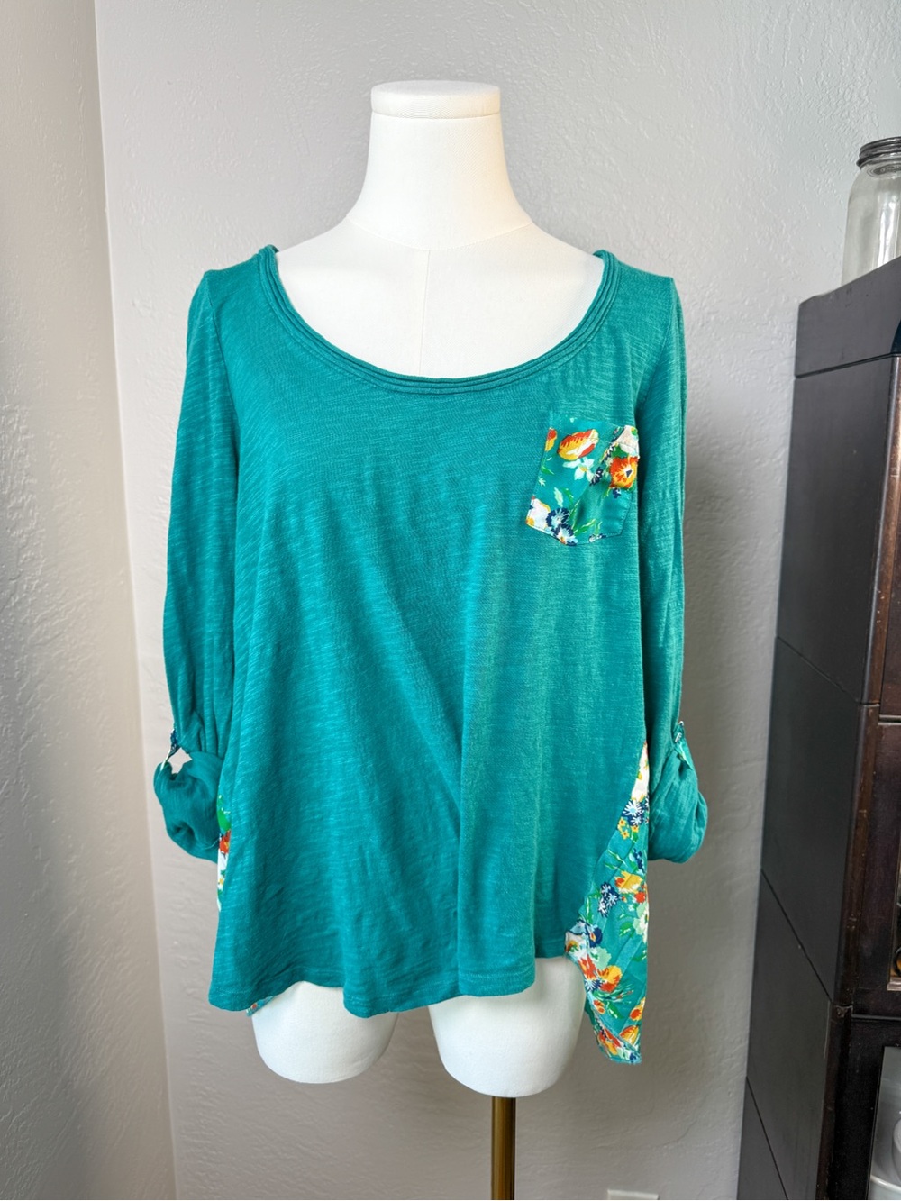 Meadow Rue Anthropologie Floral Mixed Media Tunic Top